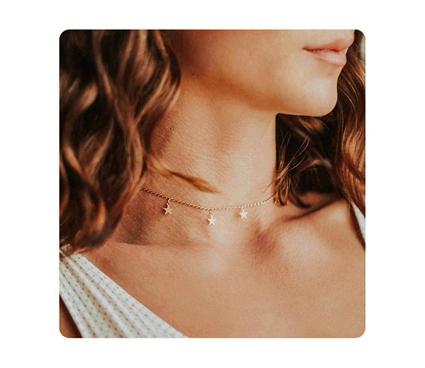 S.J JEWELRY Women Simple Delicate Full Moon 14K Gold Plated/Rose Gold/Silver Plated Layered Pendant Handmade Star Chokers Necklaces