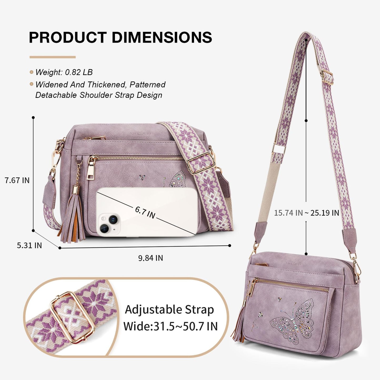 KITEVIUN Crossbody Bags for Women Trendy Leather Crossbody Purse Shoulder Handbags Butterfly Design