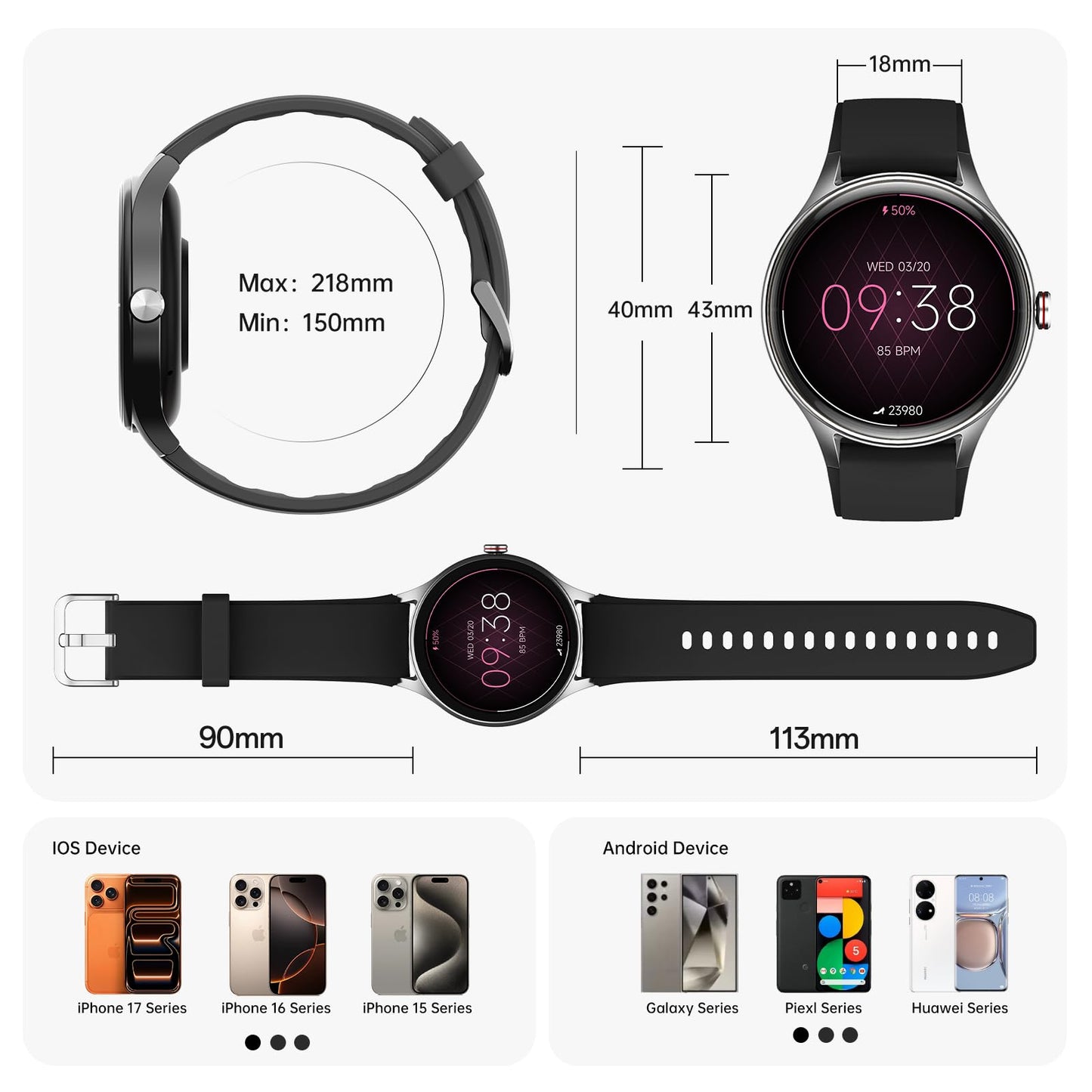 Woneligo Smart Watch for Women,1.57inch AMOLED Touchscreen Fitness Watch for iPhone & Android,Heart Rate/Sp02/Sleep Monitor,110+ Sport Modes IP68 Waterproof Bluetooth Calls,2 Bands (Pink, 1.57)