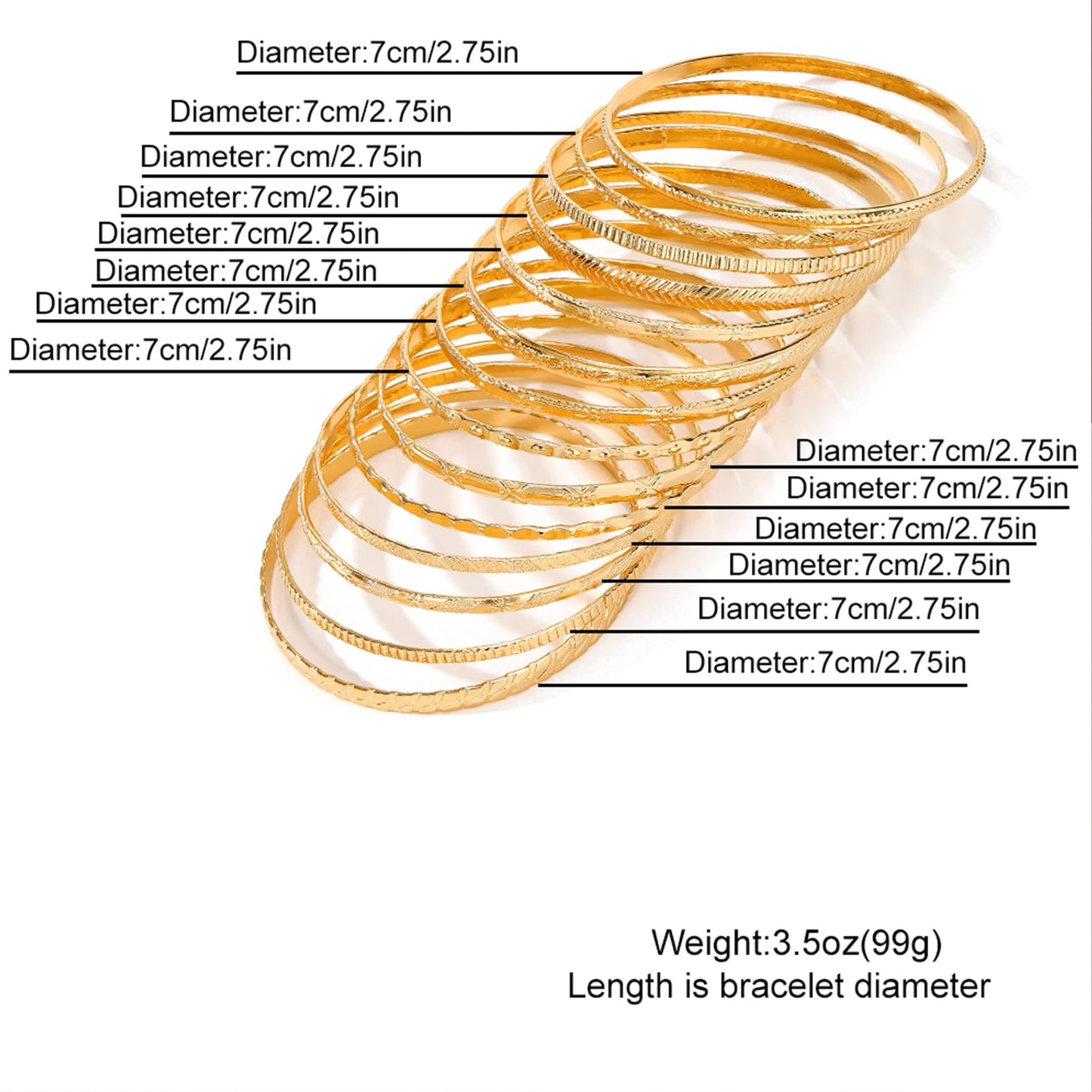 17IF Gold Bangle Bracelet For Women, 14k Multilayer Charm Textured Stackable Bracelets Boho Indian Chunky Cuff Fashion Jewelry Gift