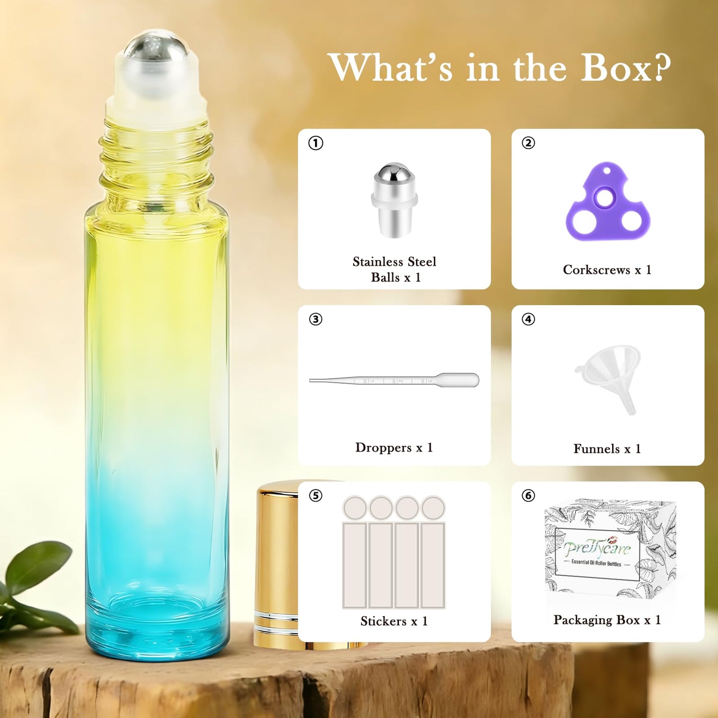 PrettyCare 4 Pack Amber Glass Oil Roller Bottles for Essential Oils 10ml, Roll On Bottles with Stainless Steel Roller Ball Leak-Proof Perfume Travel Refillable Bottle Empty, Beauty & Personal Care
