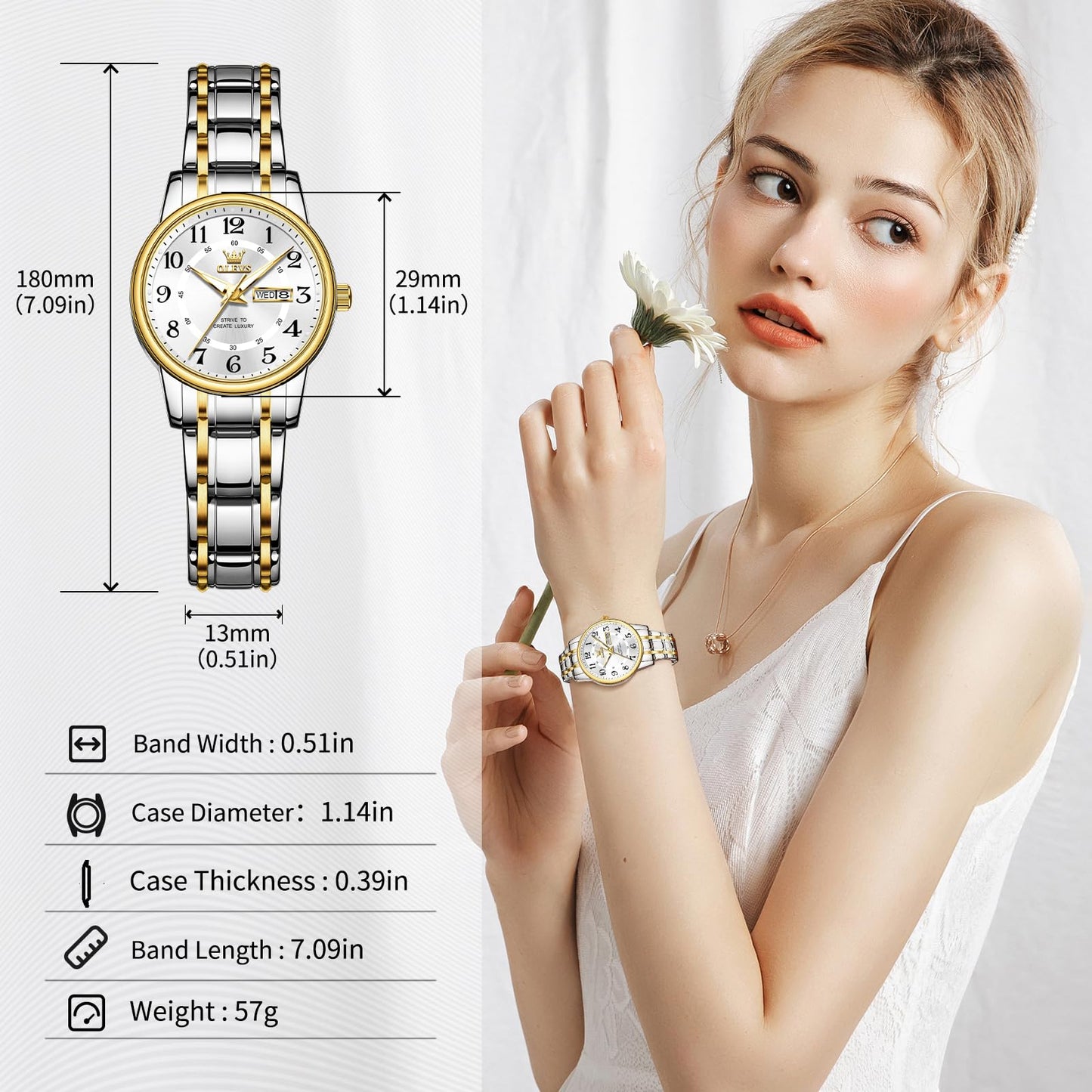 OLEVS Watch Women Two Tone Watches for Women with Date Dress Womens Watches for Small Wrists Luxury Easy Read Womens Watch Waterproof Blue/Black/Gold/Silver Dial Reloj para Mujer