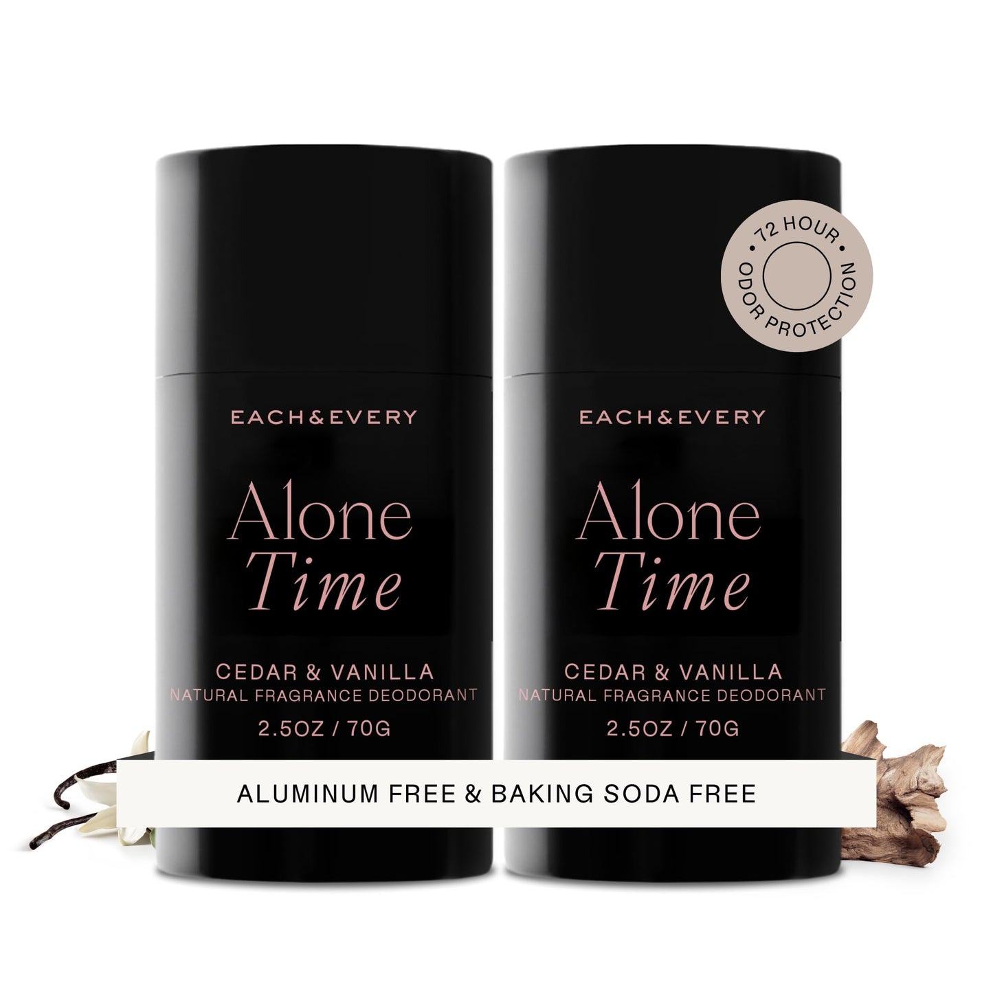 Each & Every Aluminum Free Deodorant for Women & Men – Natural Fragrance 72-Hr Odor Protection, Non-Toxic Deodorant for Sensitive Skin, EWG Verified, Baking Soda Free - Cedar & Vanilla 2 Pack, 2.5oz