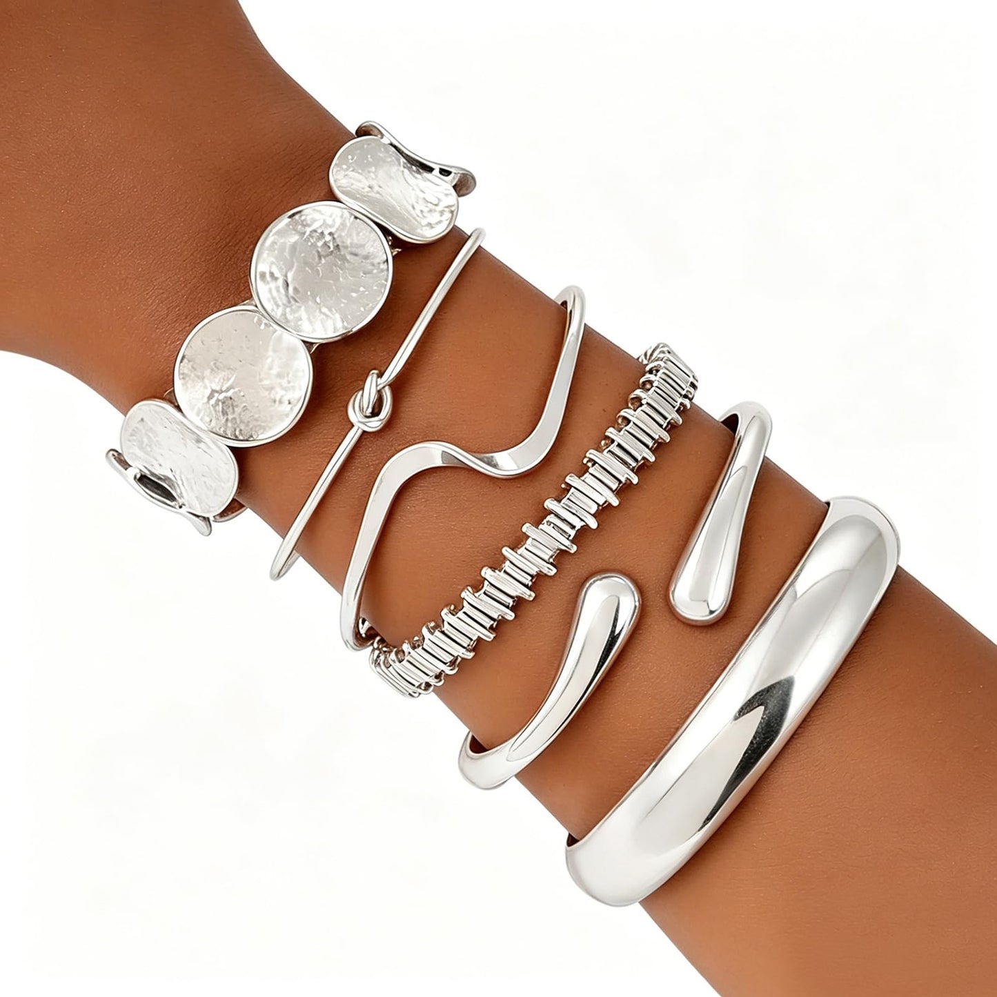 ILGANT Gold Bangle Bracelets for Women Gold Plated Chunky Cuff Bangle Bracelet Stackable Multi Layer Bangles Fashion Jewelry Set
