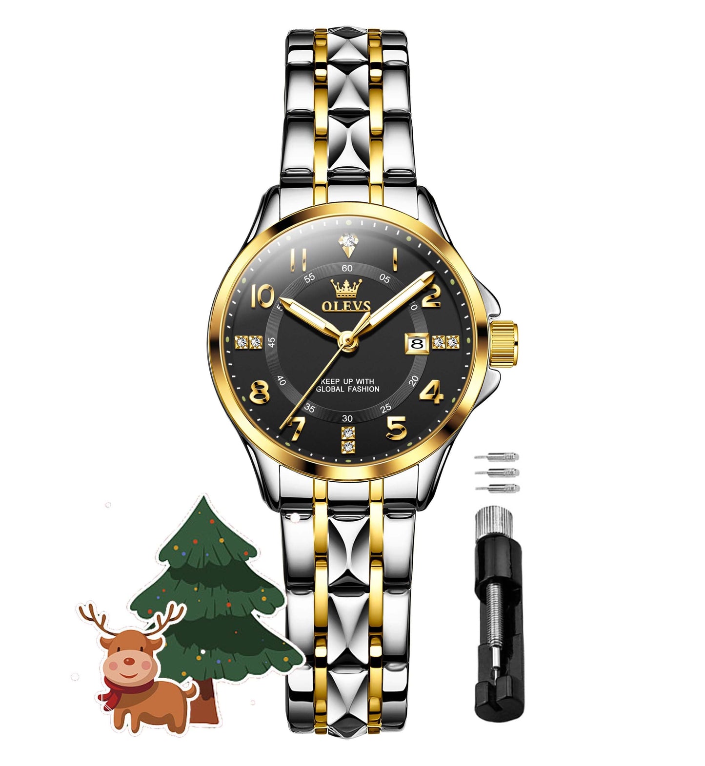 OLEVS Watch for Women Luxury Fashion Diamond Classic Arabic Dial Wrist Women's Watches with Date Waterproof Stainless Steel Quartz Ladies Watch