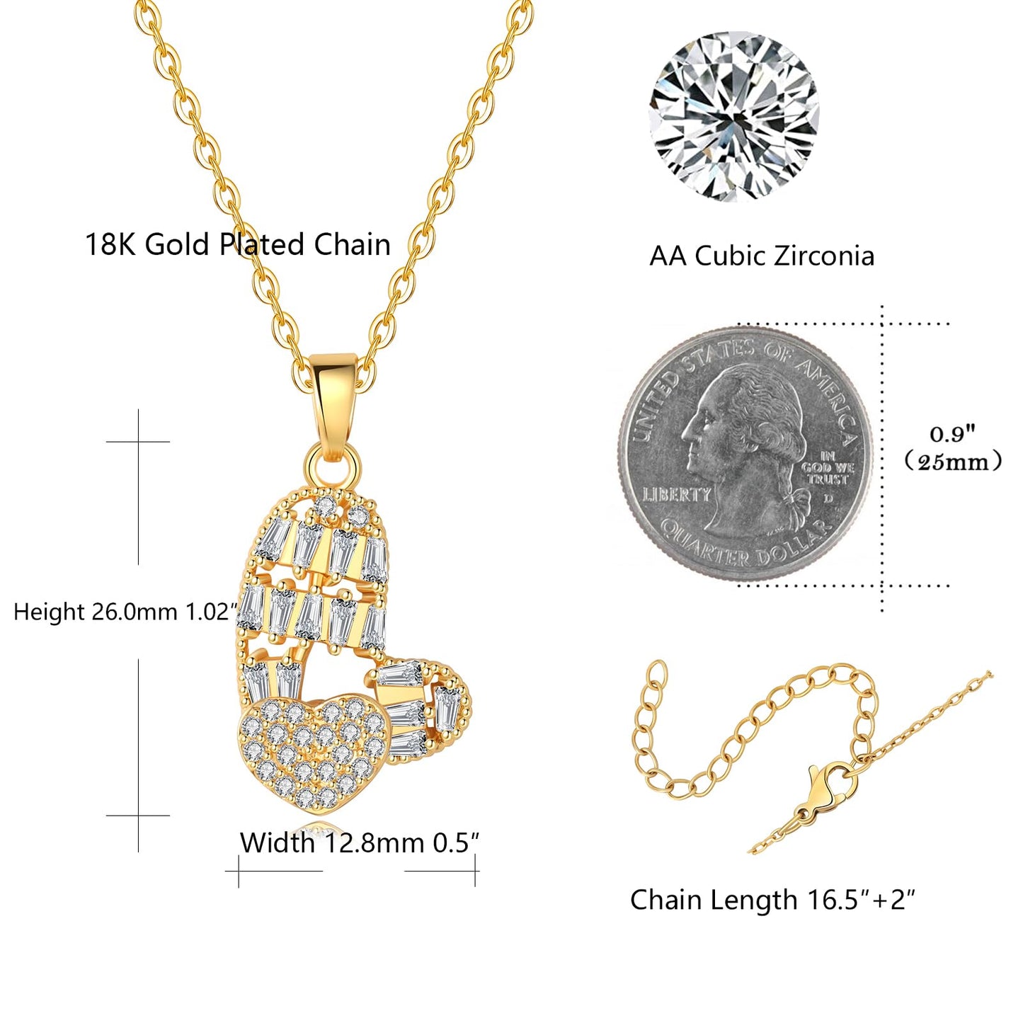 Dainty Gold Necklace for Women, 18K Real Gold Plated Necklace, White Gold Cross Silver Necklace, Cubic Zirconia Necklace, Birthday Gifts for Women Jewelry