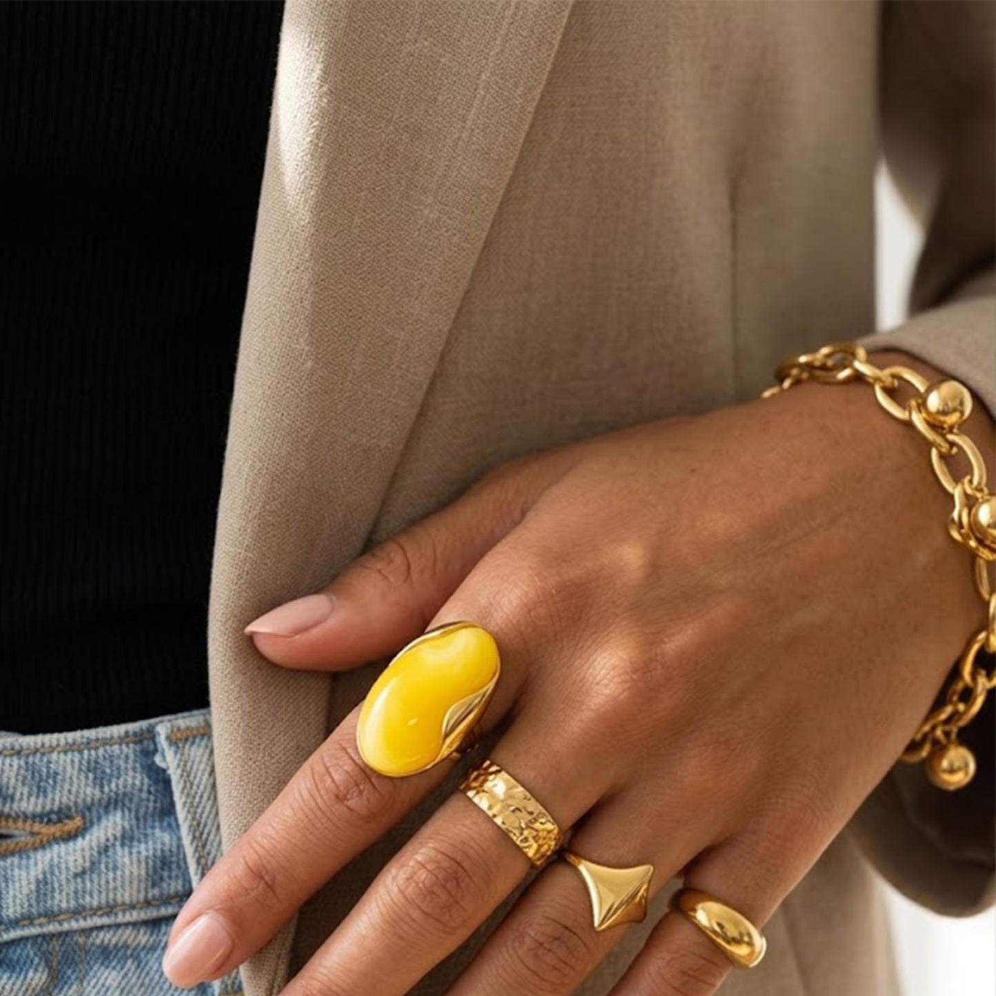 Mchic Colorful Chunky Statement Ring for Women: Boho Large Oval Acrylic Finger Ring Stainless Steel Adjustable Beach Summer Y2K Handmade Jewelry Gift for Women