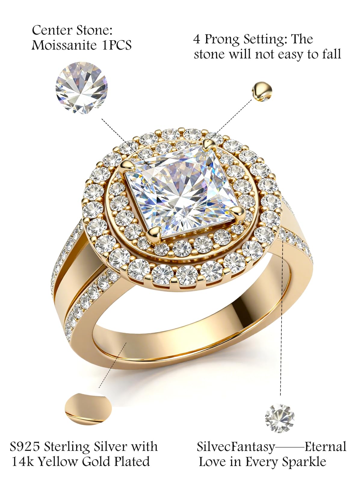 Personalized Princess Cut Moissanite Engagement Ring for Women – 10K/14K/18K Gold Custom Promise, Wedding & Anniversary Ring with Luxury Gift Box