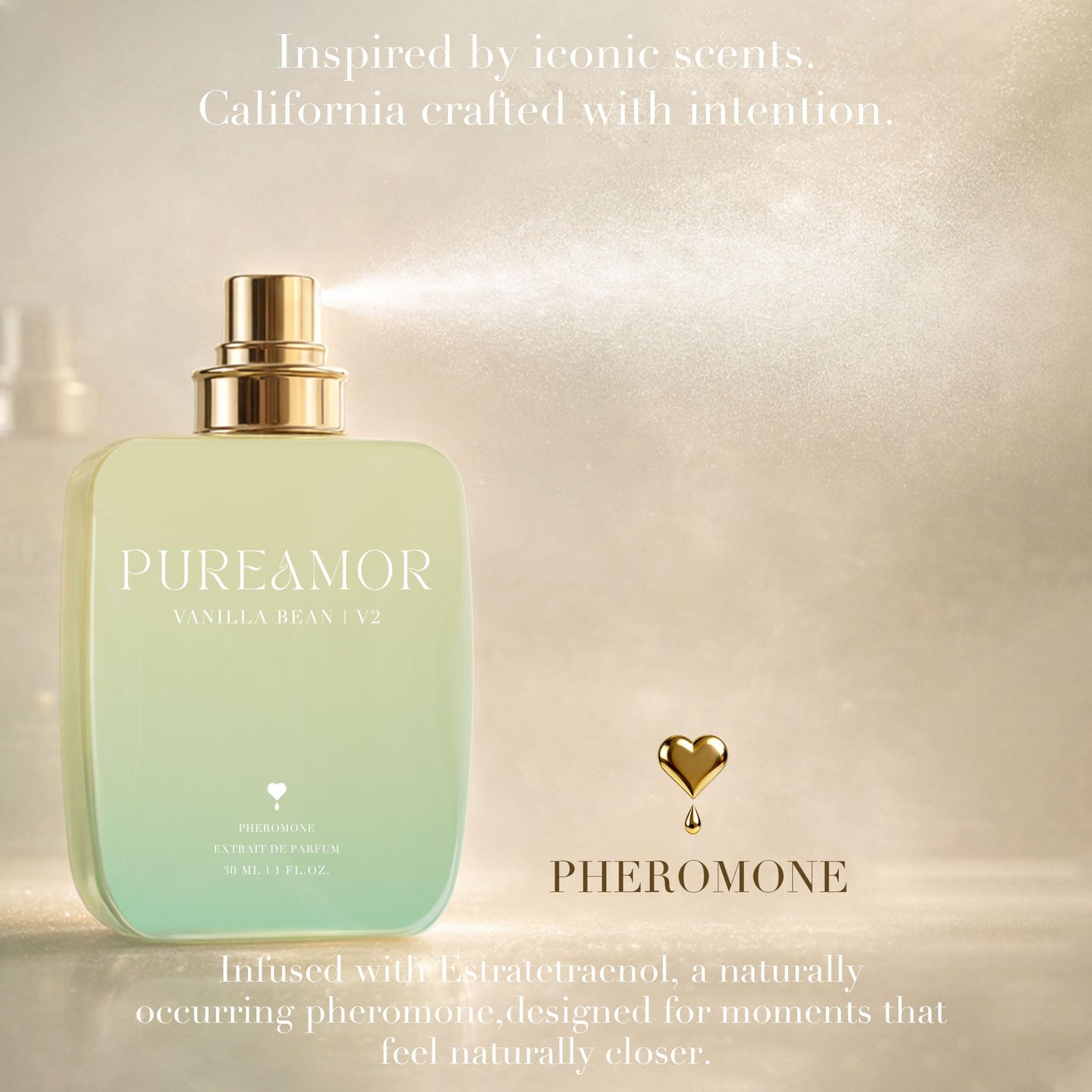PUREAMOR Pheromone Perfume for Women, Moonlight Mellow Extrait de Parfum - Long Lasting Sweet Floral Gourmand Scent, 30% High Concentration, Full Size Fragrance Spray, 1.0 oz / 30 ml