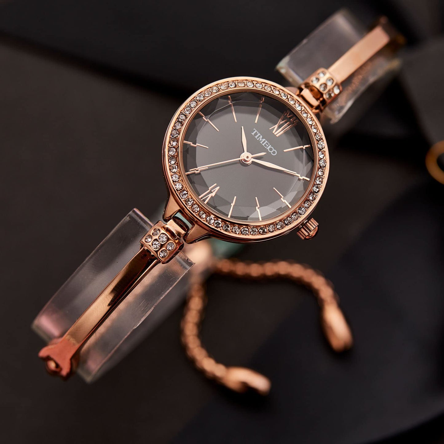 TIME100 Women's Bracelet Watches Ladies Quartz Wrist Watch with Green Dial Bezel with Crystals in Movement Bracelet Strap with Diamonds Waterproof