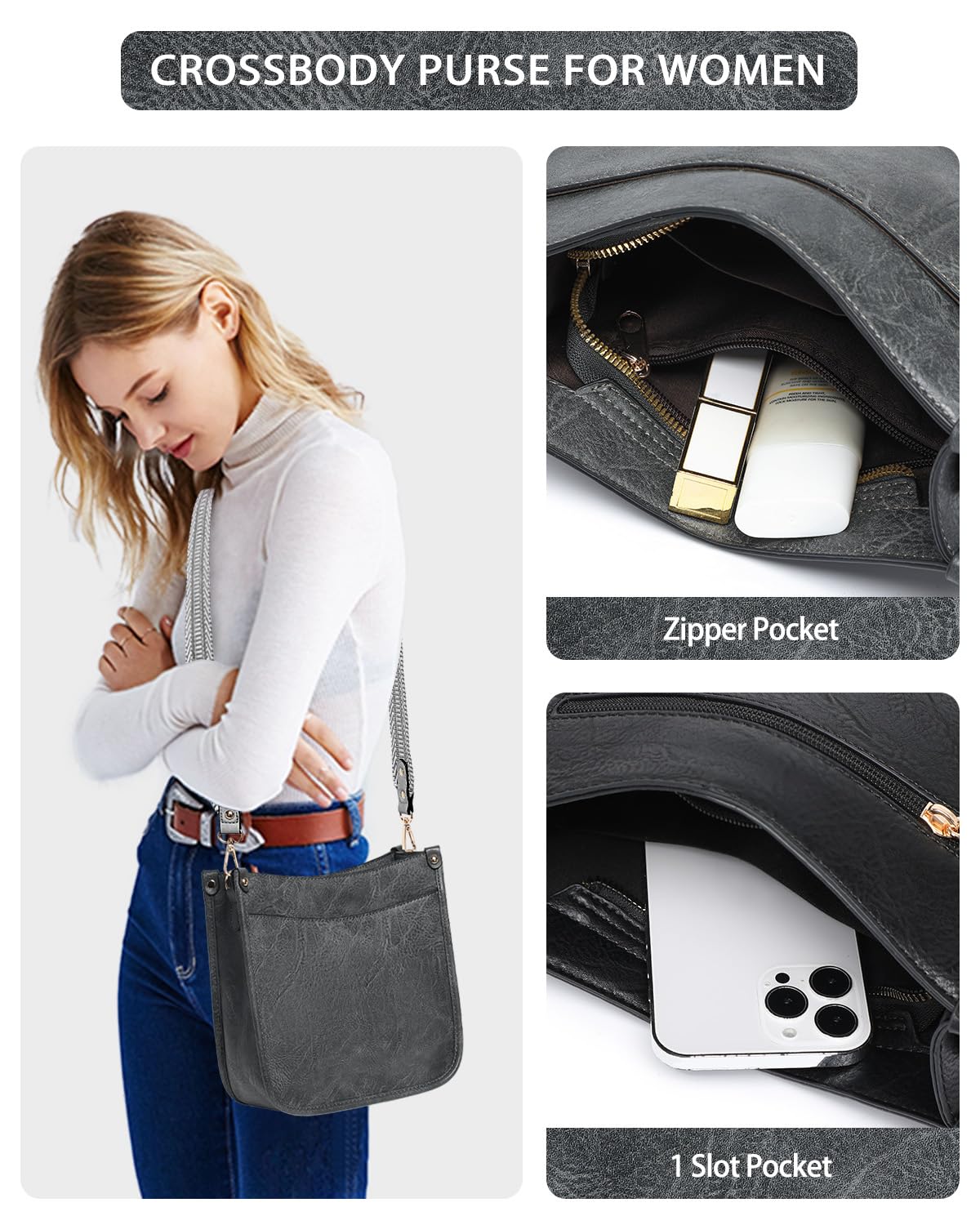 Purses for Women 3PCS, Crossbody Bags Set Large Leather Purse Shoulder Handbags with Wallet Adjustable Straps for Ladies Tote