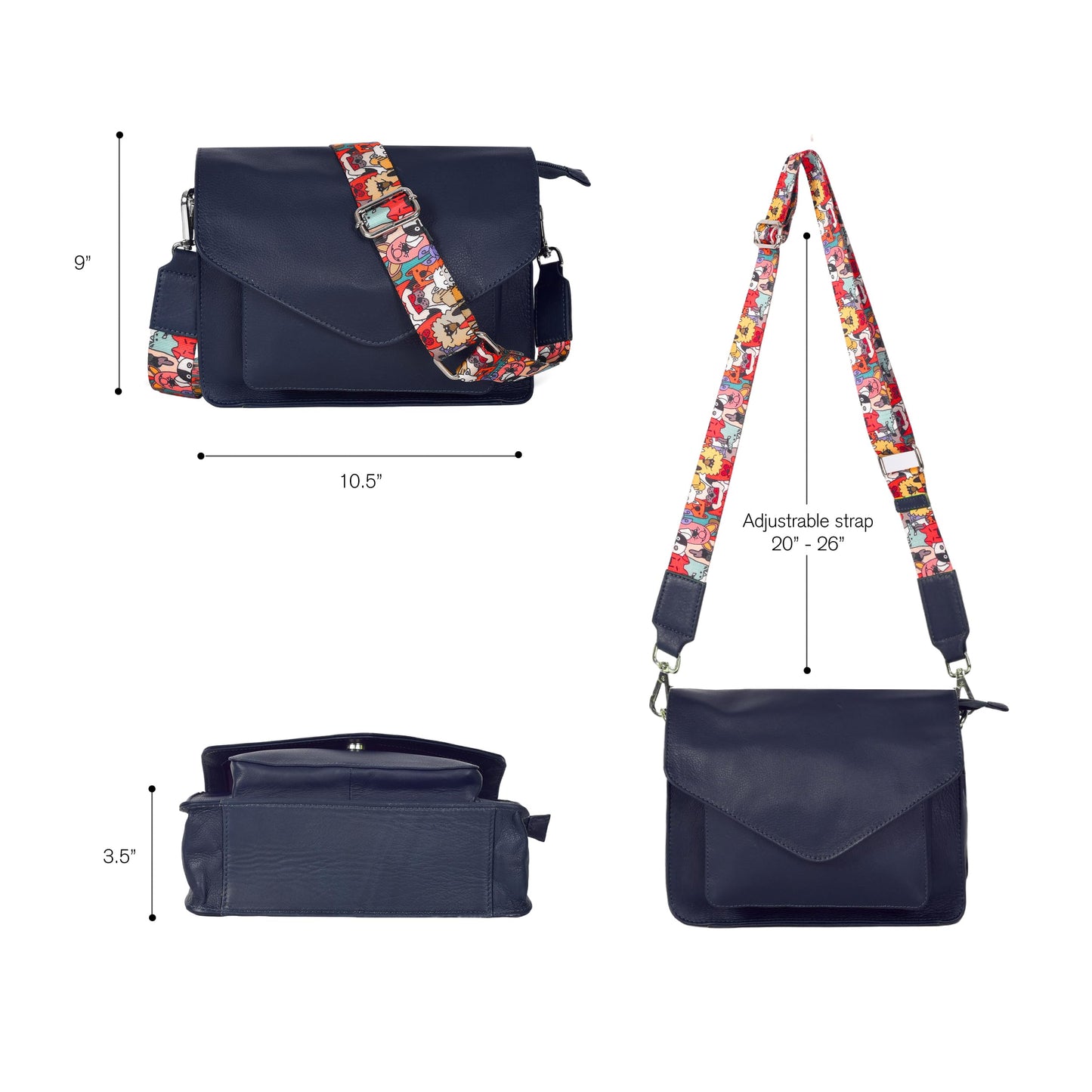 Leather Flapover Crossbody Handbag Purse for Women with Adjustable Strap & Overflap Snap Closure Tote/Bag