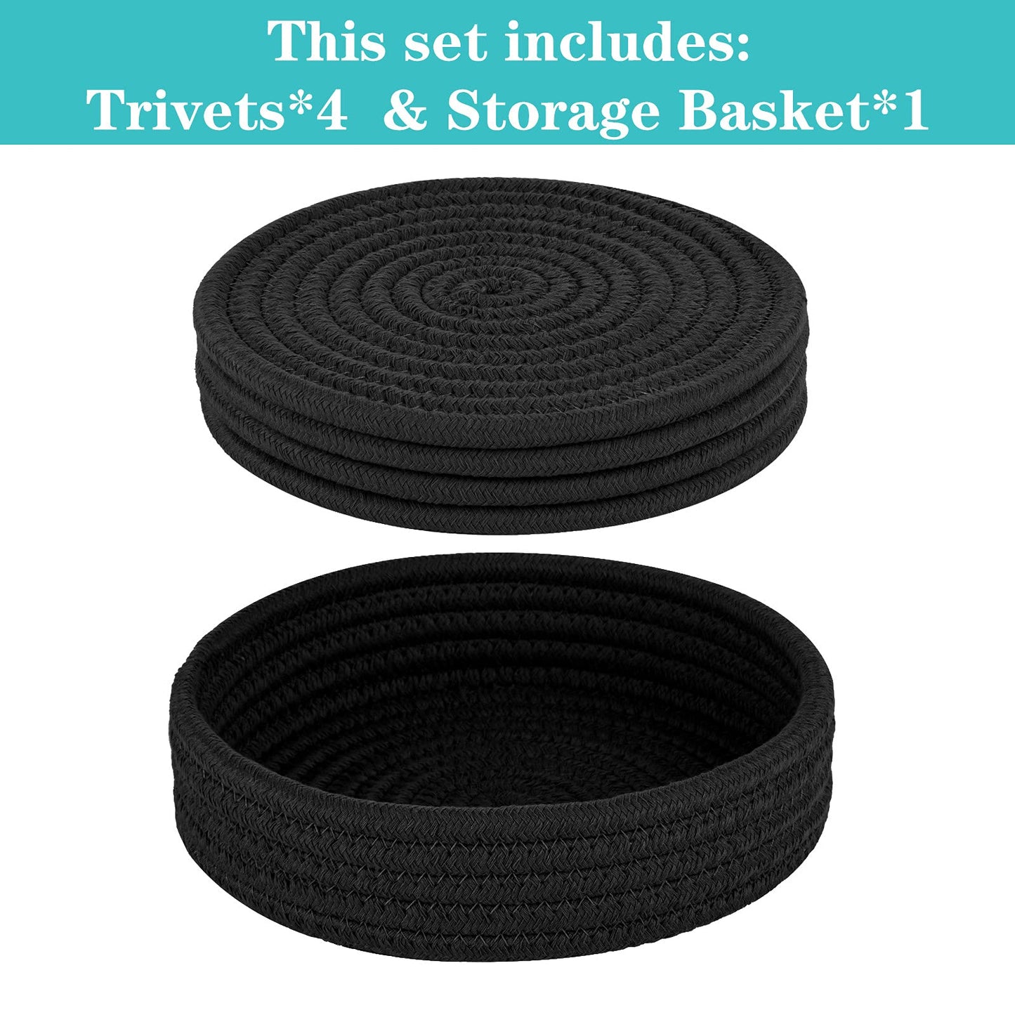 Heat-Resistant Trivet Set for Hot Pots & Pans with Storage Basket