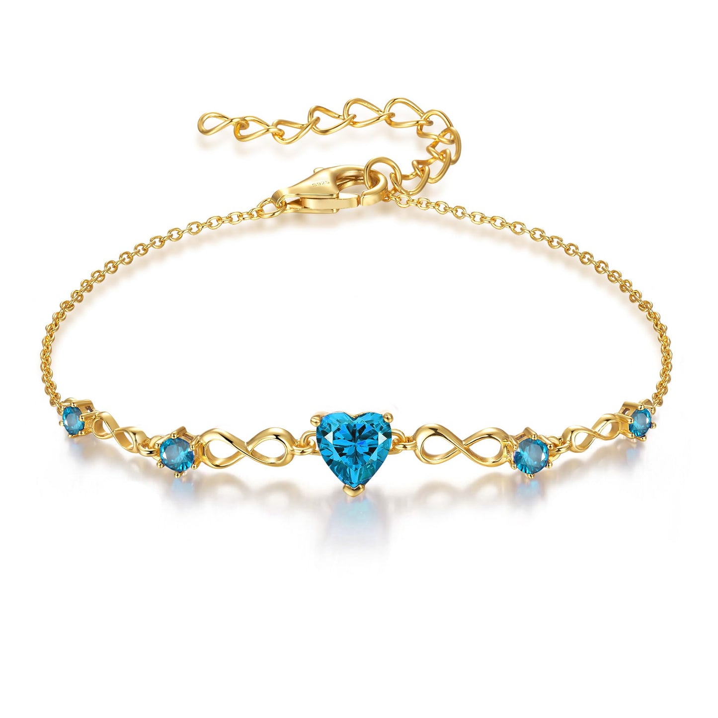 G&GEMSJEW Infinity Heart Birthstone Bracelets for Women, 925 Sterling Silver Women Charm Link Bracelet Adjustable, Birthday Anniversary Christmas Jewelry Gifts for Women Wife Mom Girlfriend Her