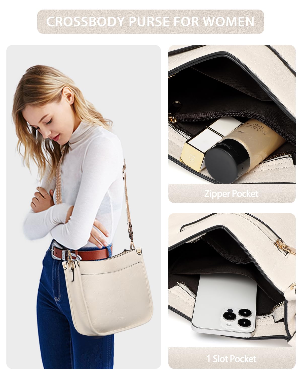 Purses for Women 3PCS, Crossbody Bags Set Large Leather Purse Shoulder Handbags with Wallet Adjustable Straps for Ladies Tote