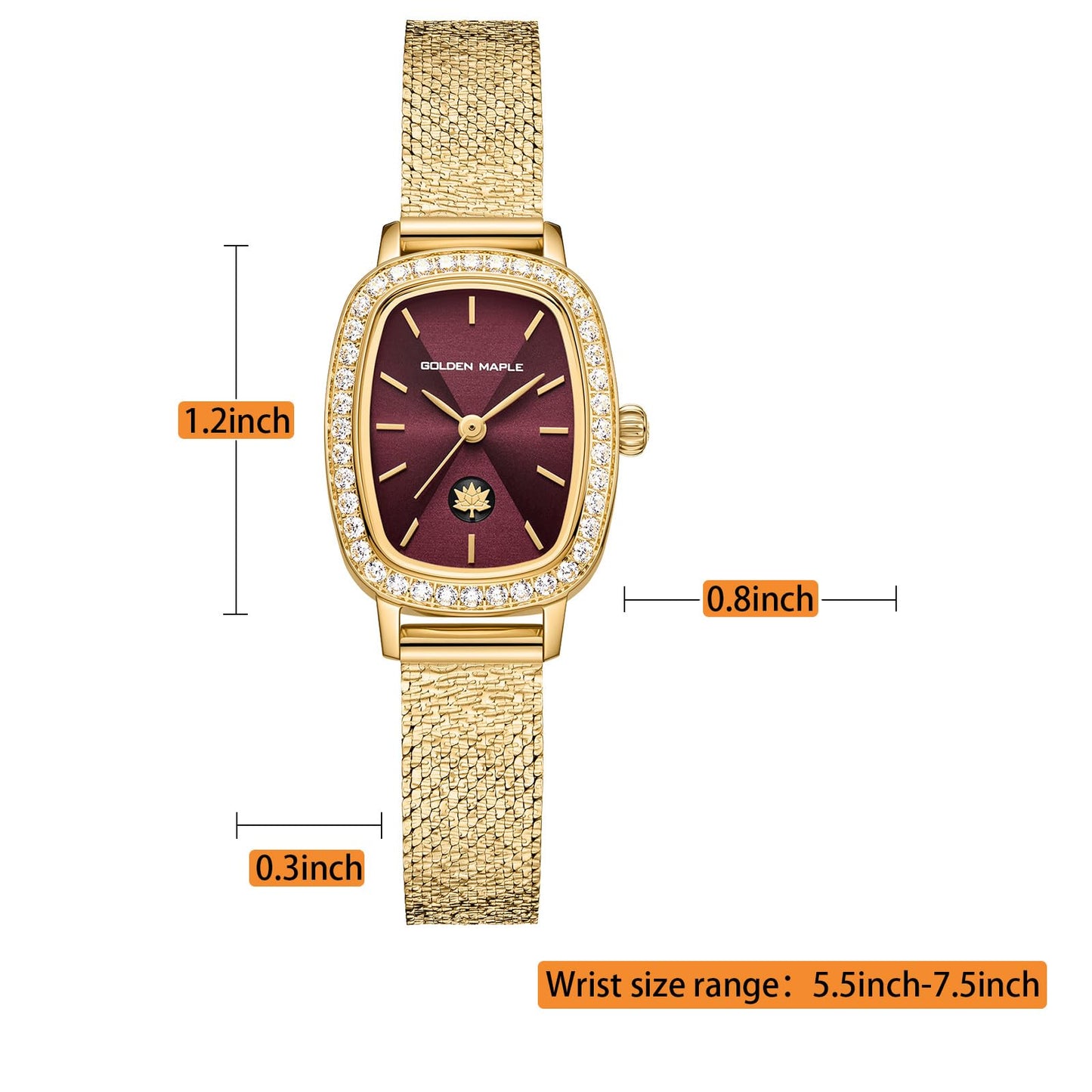 GOLDEN MAPLE Watches for Women, Dainty Gold Watch with Small Stainless Steel Case, Quartz Movement and Water Resistant, Adjustable Mesh Band