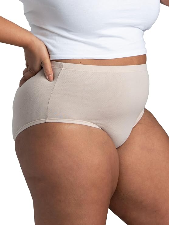 Fruit Of The Loom Womens Breathable Underwear, Moisture Wicking Keeps You Cool & Comfortable, Available In Plus Size Briefs, Cotton Mesh - Plus Size Brief - 10 Pack - Pink/Cream/Blue, 10 US