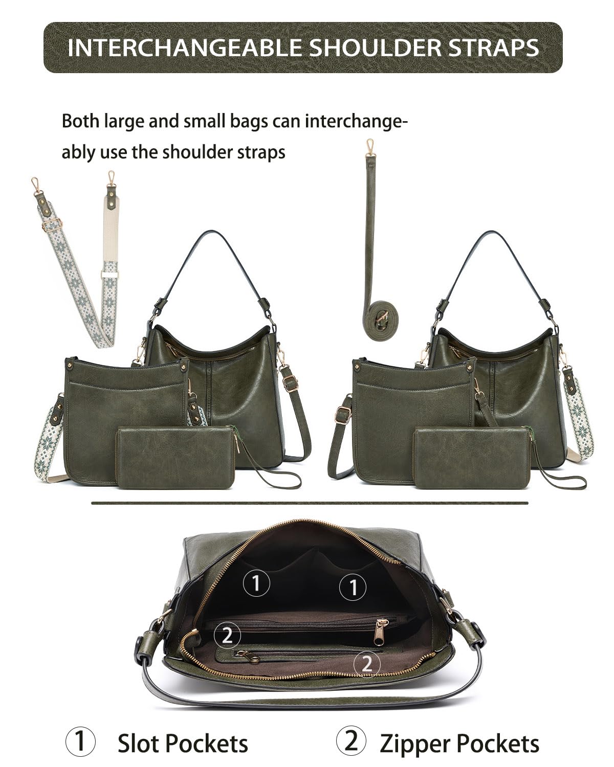 Purses for Women 3PCS, Crossbody Bags Set Large Leather Purse Shoulder Handbags with Wallet Adjustable Straps for Ladies Tote