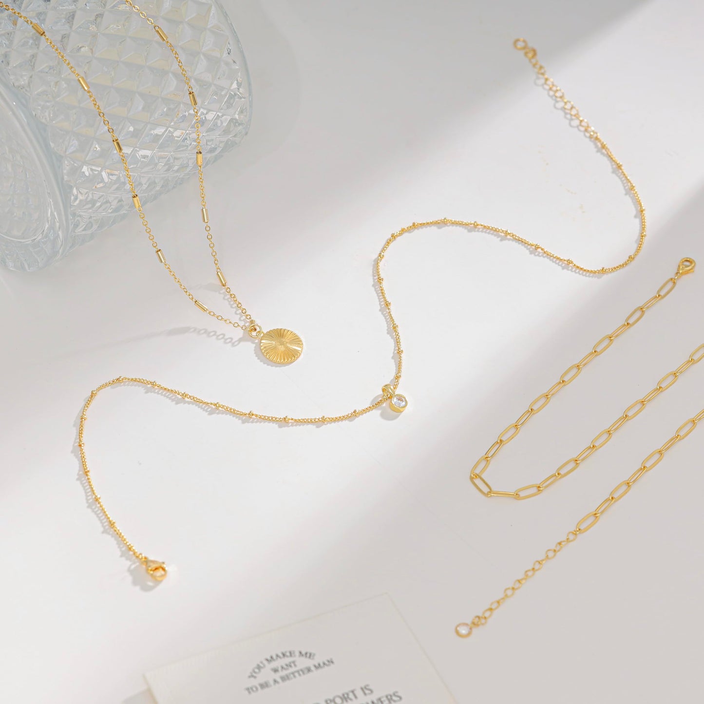 Layered Necklaces for Women, Dainty 14K Gold Plated Circle Peadant Chain Necklace Set Simple Paperclip Stacked Necklaces for Women Trendy Gold Jewelry