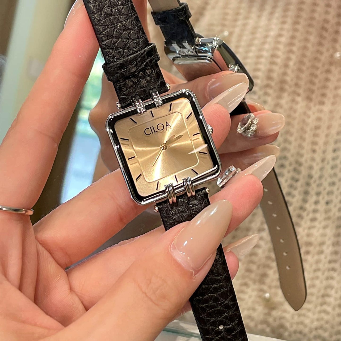 Women's Leather Strap Watch Dainty Elegant Gold Watches for Women Classic Casual Fashion Square Ladies Watch Gifts Present for Her