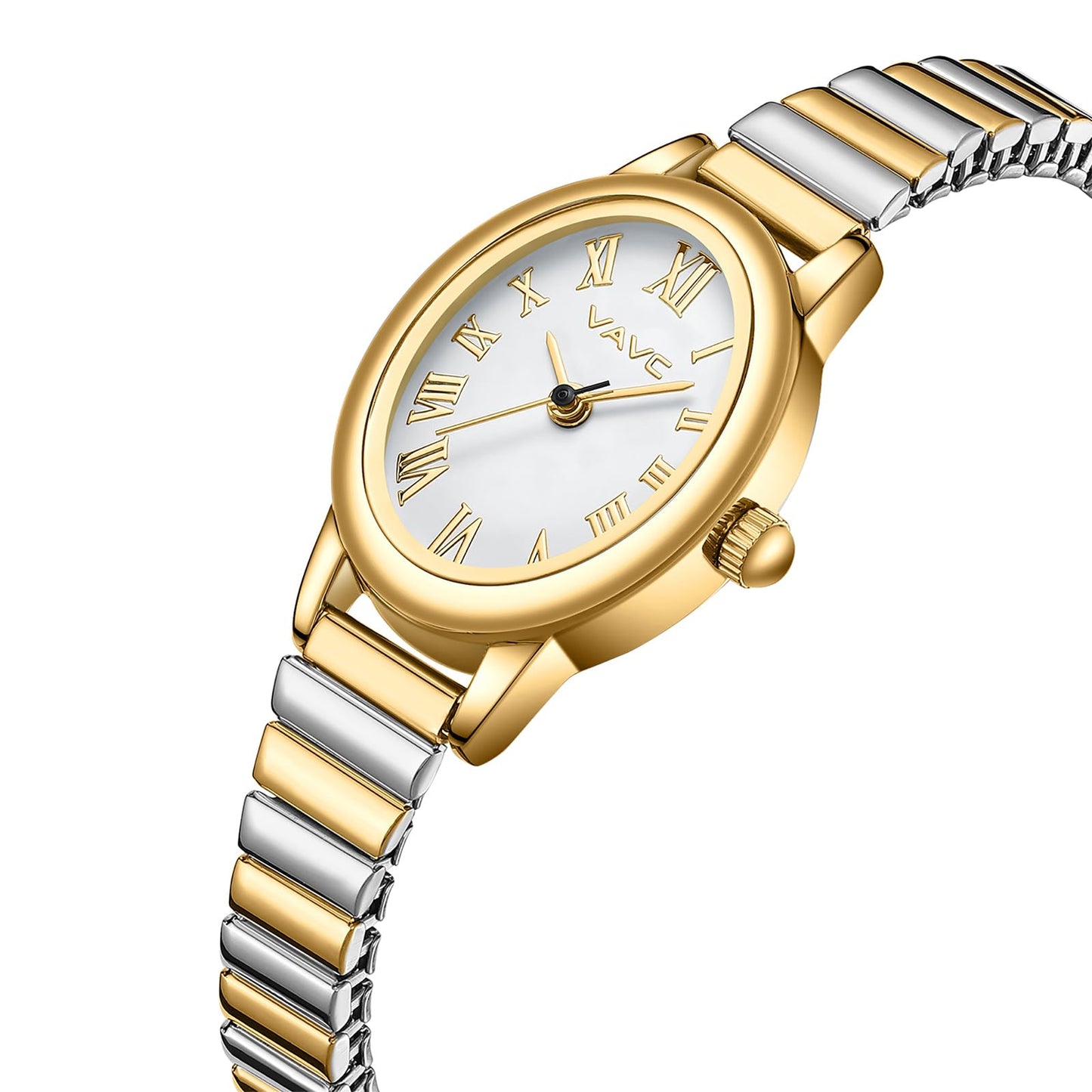 Small Gold Watches for Women,Analog Womens Watch with Stainless Steel Expansion Band,Oval Case Roman Dial,Water Resistant