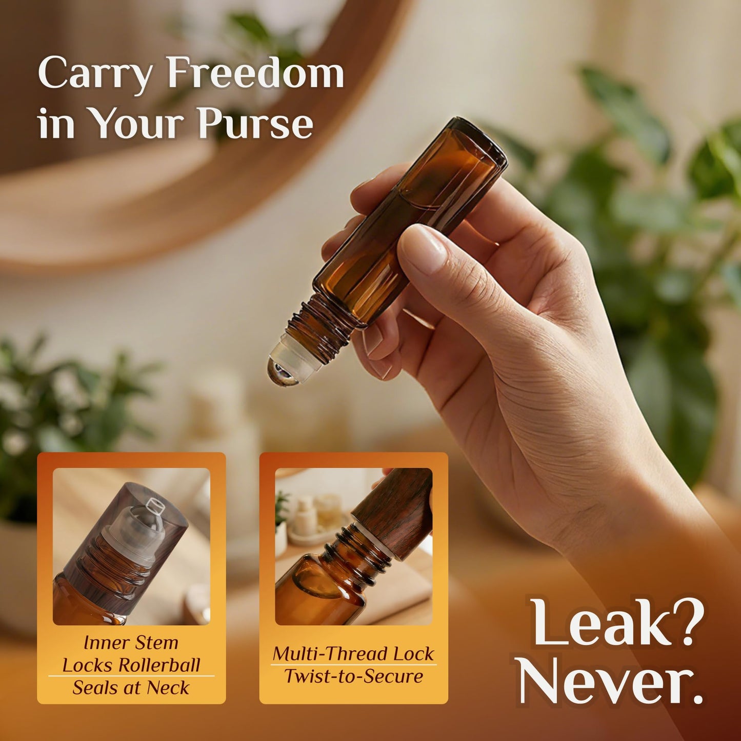 PrettyCare 4 Pack Amber Glass Oil Roller Bottles for Essential Oils 10ml, Roll On Bottles with Stainless Steel Roller Ball Leak-Proof Perfume Travel Refillable Bottle Empty, Beauty & Personal Care