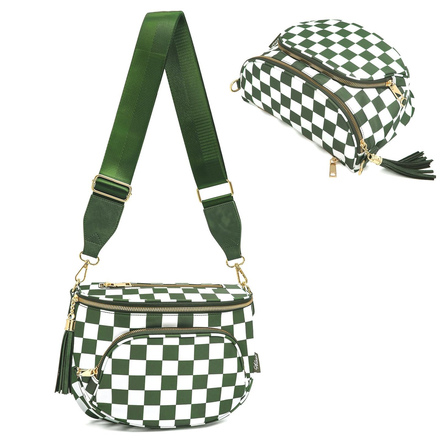 Checkered Crossbody Bag Anti Theft Spacious Bum Bags for Women Nylon Fanny Packs Lightweight Purse Wallet for Travel
