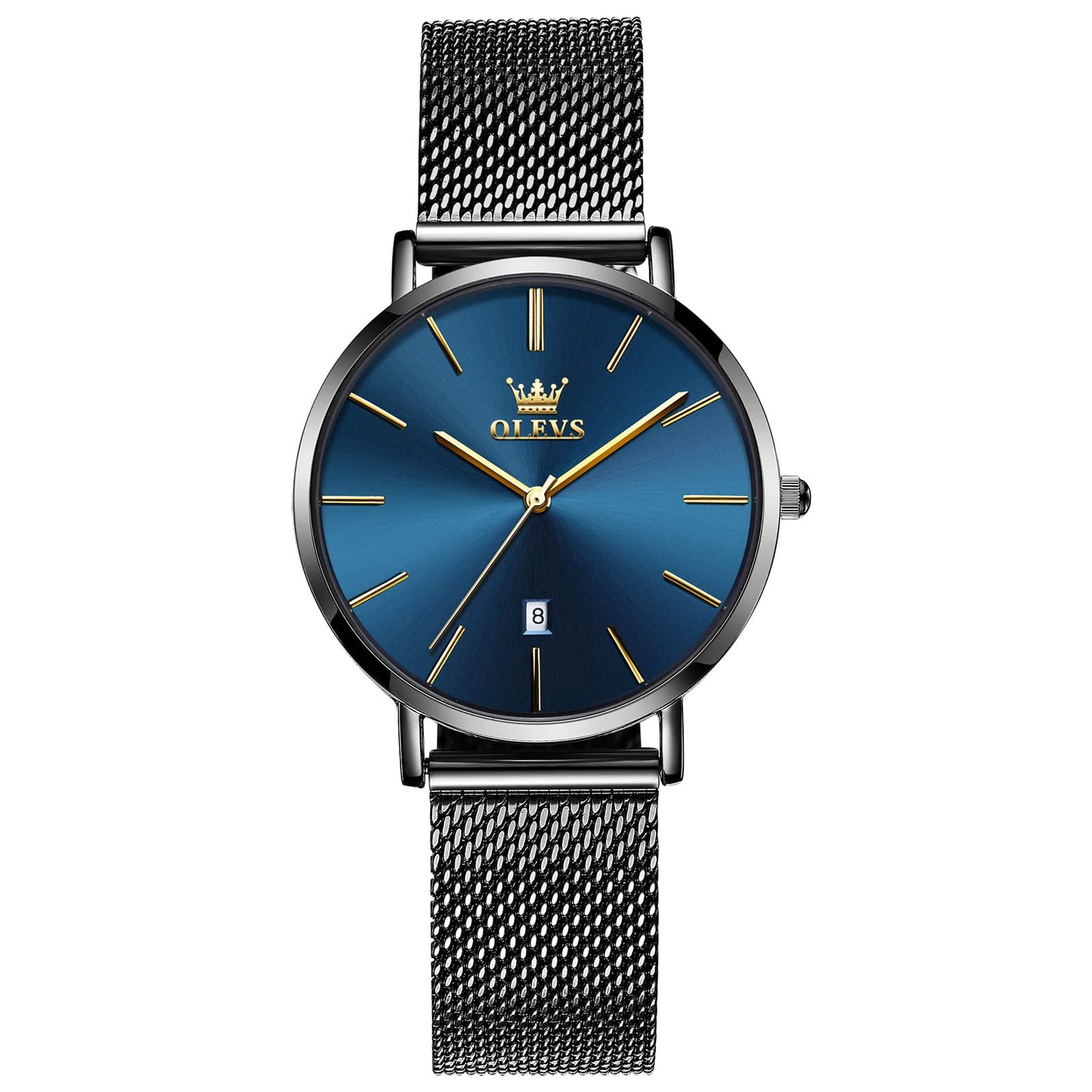 OLEVS Women's Mesh Bracelet Watch, Elegant Large Face Three Hand Analog Quartz Womens Wristwatch, Pretty Slim Date Display Waterproof Ladies Watches for Small Wrists