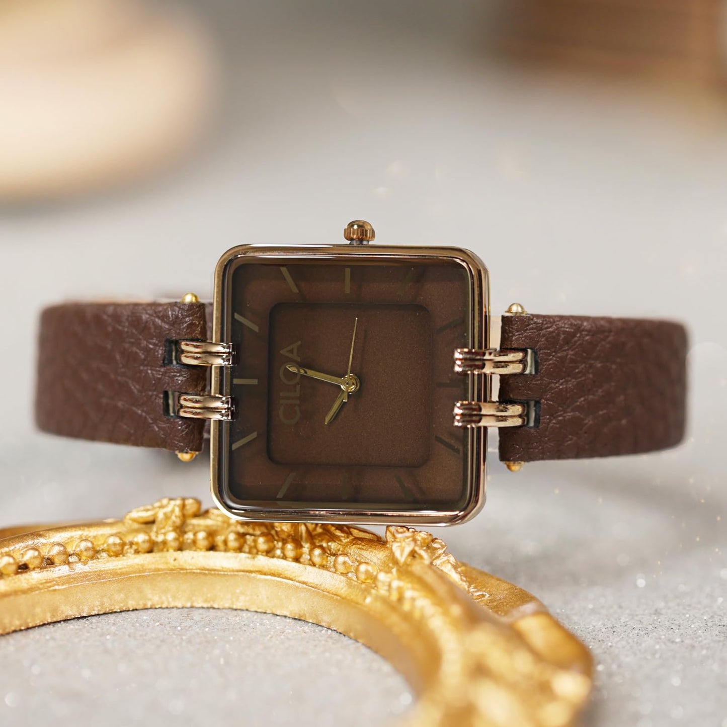 Women's Leather Strap Watch Dainty Elegant Gold Watches for Women Classic Casual Fashion Square Ladies Watch Gifts Present for Her
