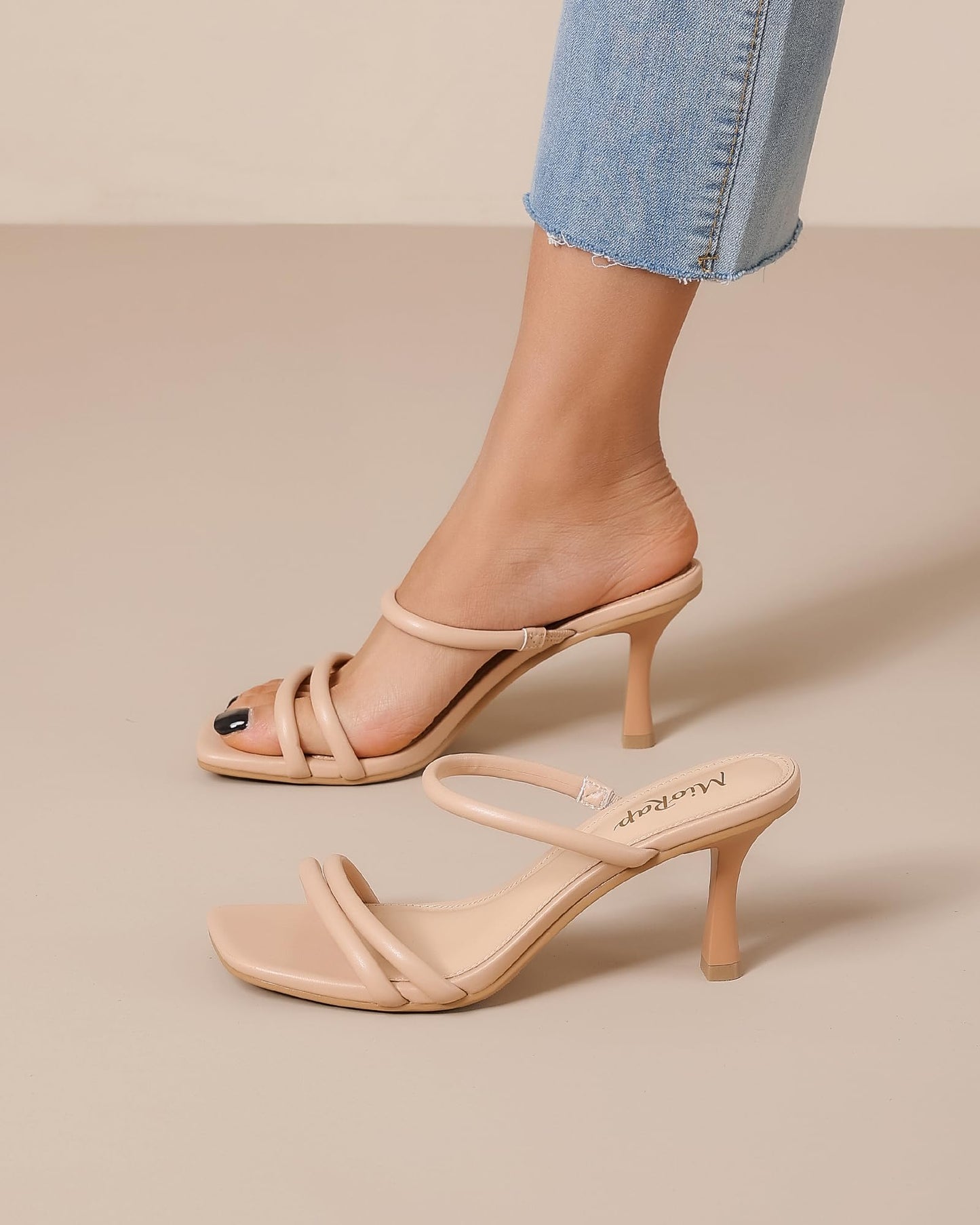 Heels for Women Square Open Toe Strappy Mules Women's Heeled Sandals Summer Dressy Comfort Sexy Shoes Weeding Party
