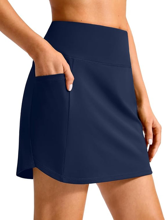 SANTINY 16'' Skorts for Woman with 4 Side Pockets High Waisted Stretch Pickleball Athletic Skirts Casual Tennis Golf Skirts (Navy_M) (Clearance)