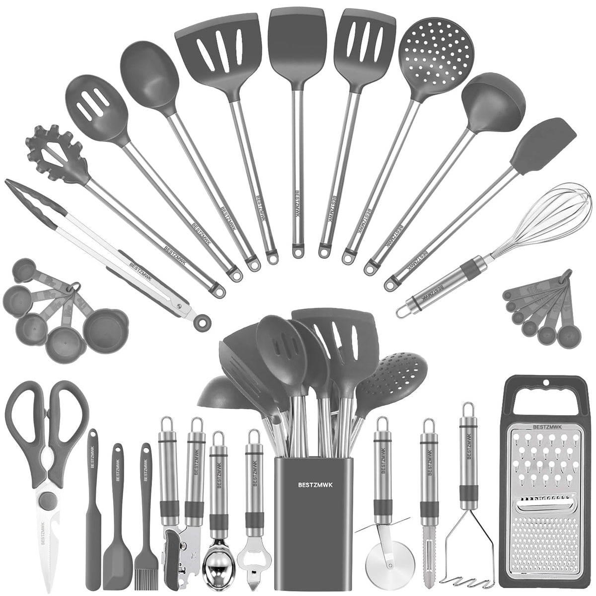 Kitchen Utensil Set-Silicone Cooking Utensils-33 Kitchen Gadgets & Spoons for Nonstick Cookware-Silicone and Stainless Steel Spatula Set-Best Kitchen Tools, Useful Pots
