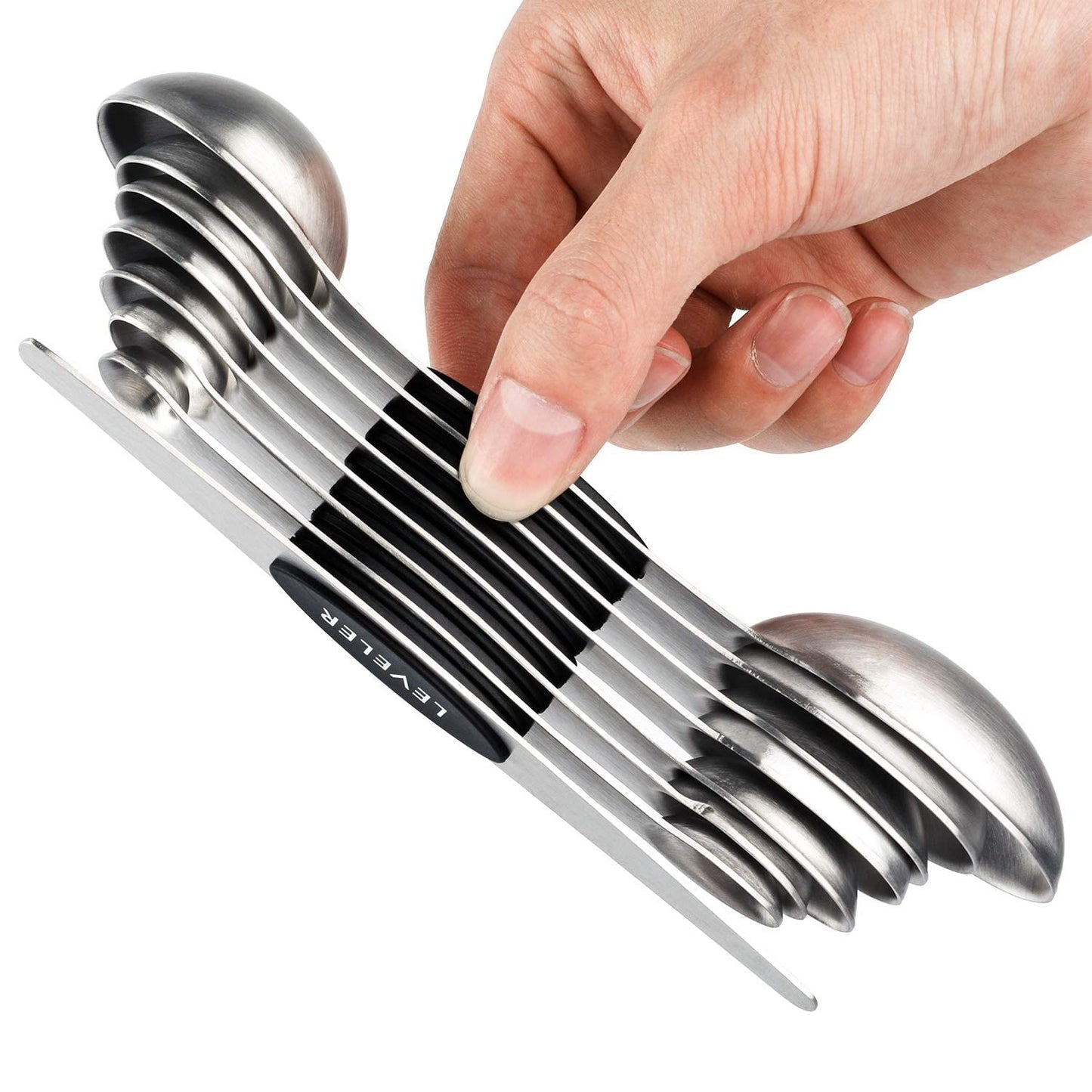 Magnetic Measuring Spoons Set Stainless Steel Dual Sided Stackable Measuring Spoon Set of 8 Nesting Teaspoons Tablespoons for Measuring Dry and Liquid Ingredients