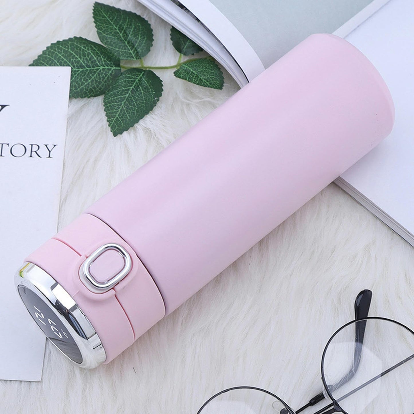 Intelligent Temperature Measurement And Bouncing Insulation Cup, Outdoor Leisure And Casual Business Gift Cup-Pink-300ml  (Clearance)