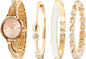 TIME100 Women's Bangle Watch and Gold Watch Chain Bracelets Premium Crystal Accented Bracelet Set W50888L
