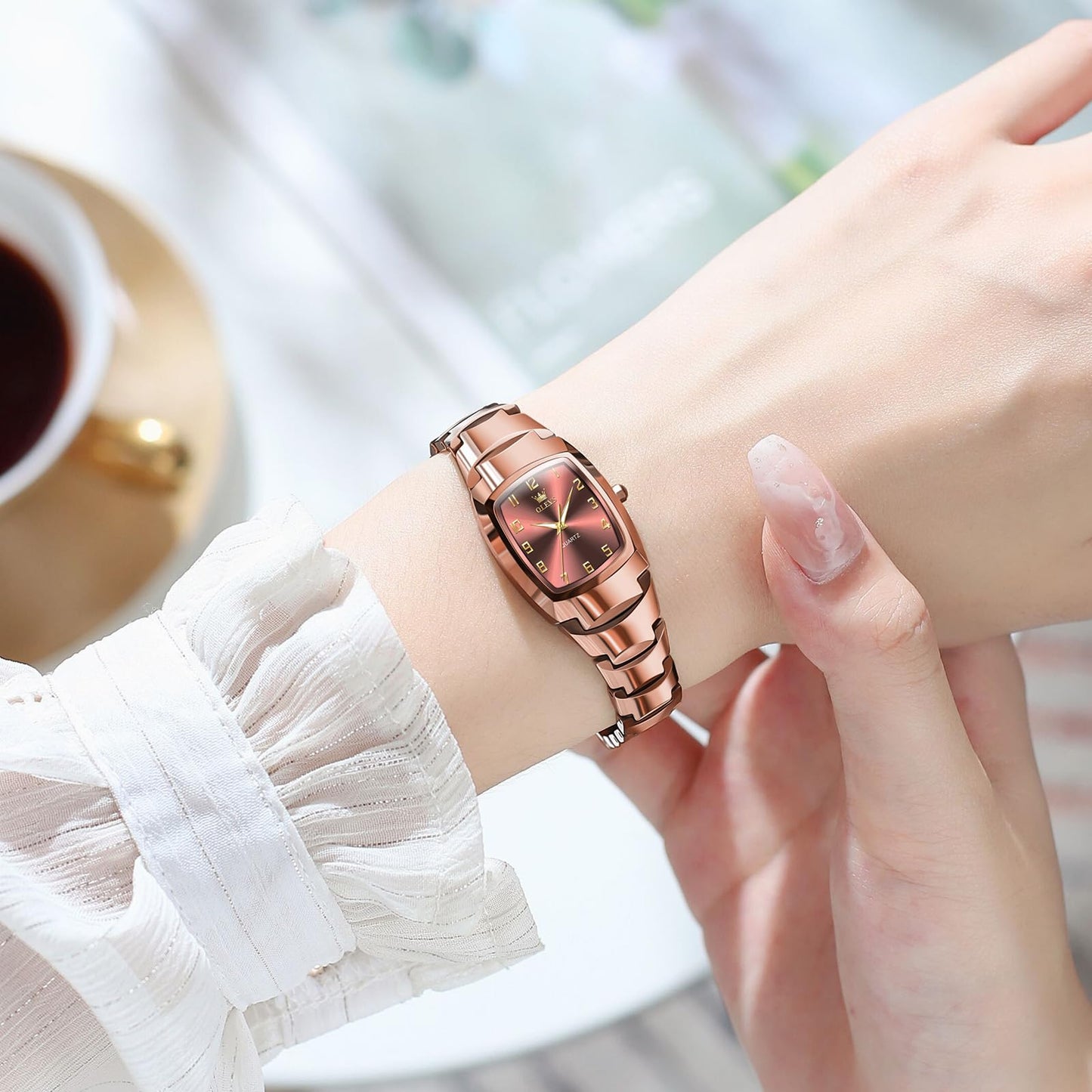OLEVS Watch Women Luxury Dainty Vintage Square/Round Small Watches for Women Waterproof Stainless Steel Analog Women's Watches with Day Date Fashion Dress Easy Read Female Watch Reloj para Mujer