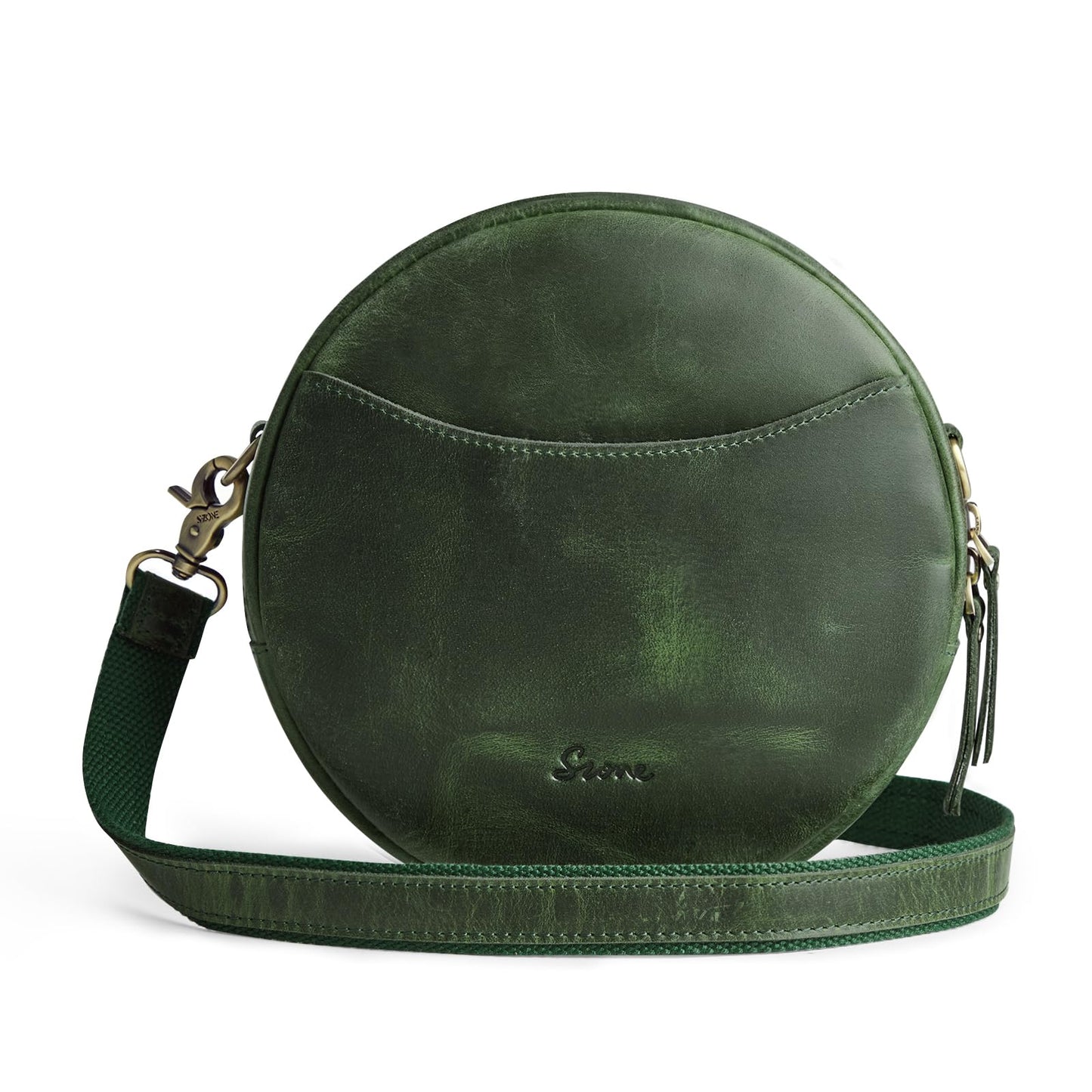 S-ZONE Leather Crossbody Bags for Women Circle Shoulder Round Purse Travel | Top Grain Leather, Keychain, Designer Handbag, Vintage, Multi Pockets, Detachable Strap, Eveyday Outing