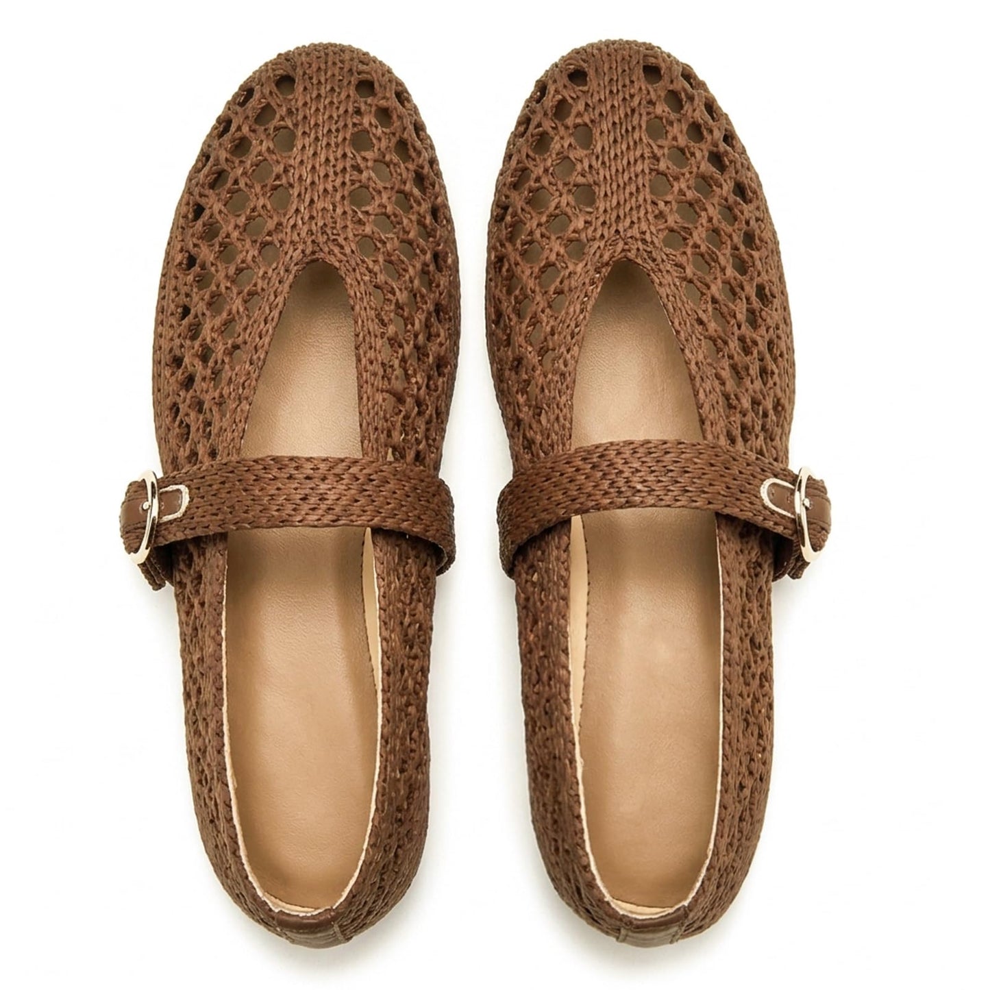 Woven Ballet Flats Women Mesh Raffia Flats Round Toe Mary Janes Comfortable Ballerina Flat Shoes