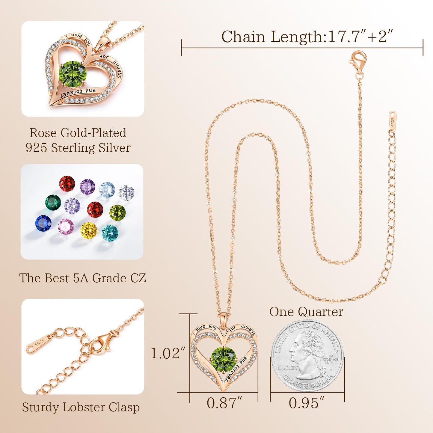 LOUISA SECRET Double Love Heart Birthstone Necklaces for Women, Birthday Gift for Girlfriend, Anniversary Jewelry Gift for Her, 925 Sterling Silver Jewelry Christmas Anniversary Birthday Present Gifts for Wife Girlfriend Mom Grandma Daughter