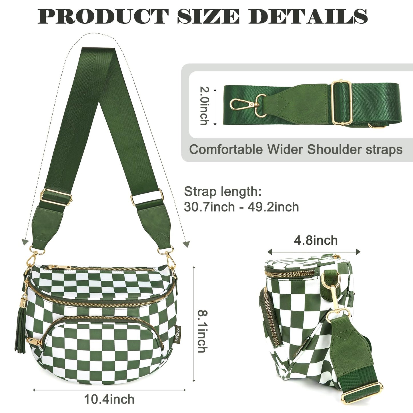 Checkered Crossbody Bag Anti Theft Spacious Bum Bags for Women Nylon Fanny Packs Lightweight Purse Wallet for Travel