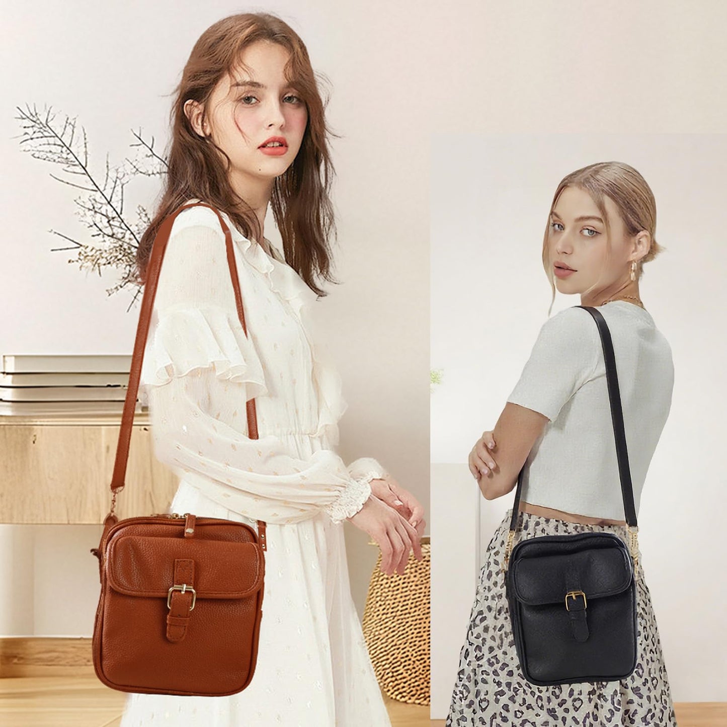 Leather Crossbody Bag for Women,Anti-Theft Messenger Bag with Large Capacity,Built-in Purse Card Slots Shoulder Sling Bag