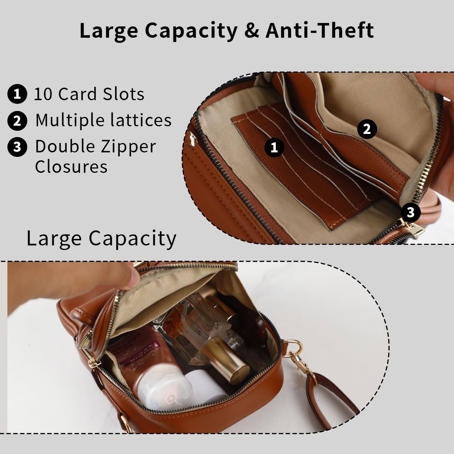 Leather Crossbody Bag for Women,Anti-Theft Messenger Bag with Large Capacity,Built-in Purse Card Slots Shoulder Sling Bag