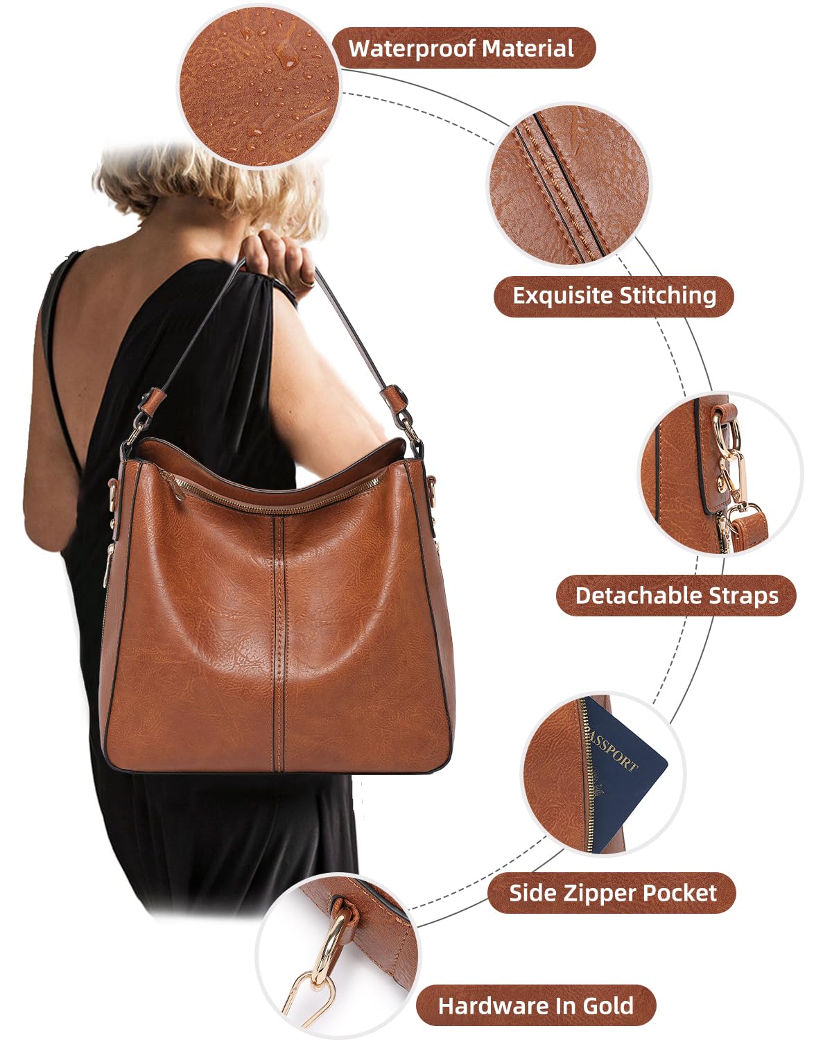 Purses for Women 3PCS, Crossbody Bags Set Large Leather Purse Shoulder Handbags with Wallet Adjustable Straps for Ladies Tote