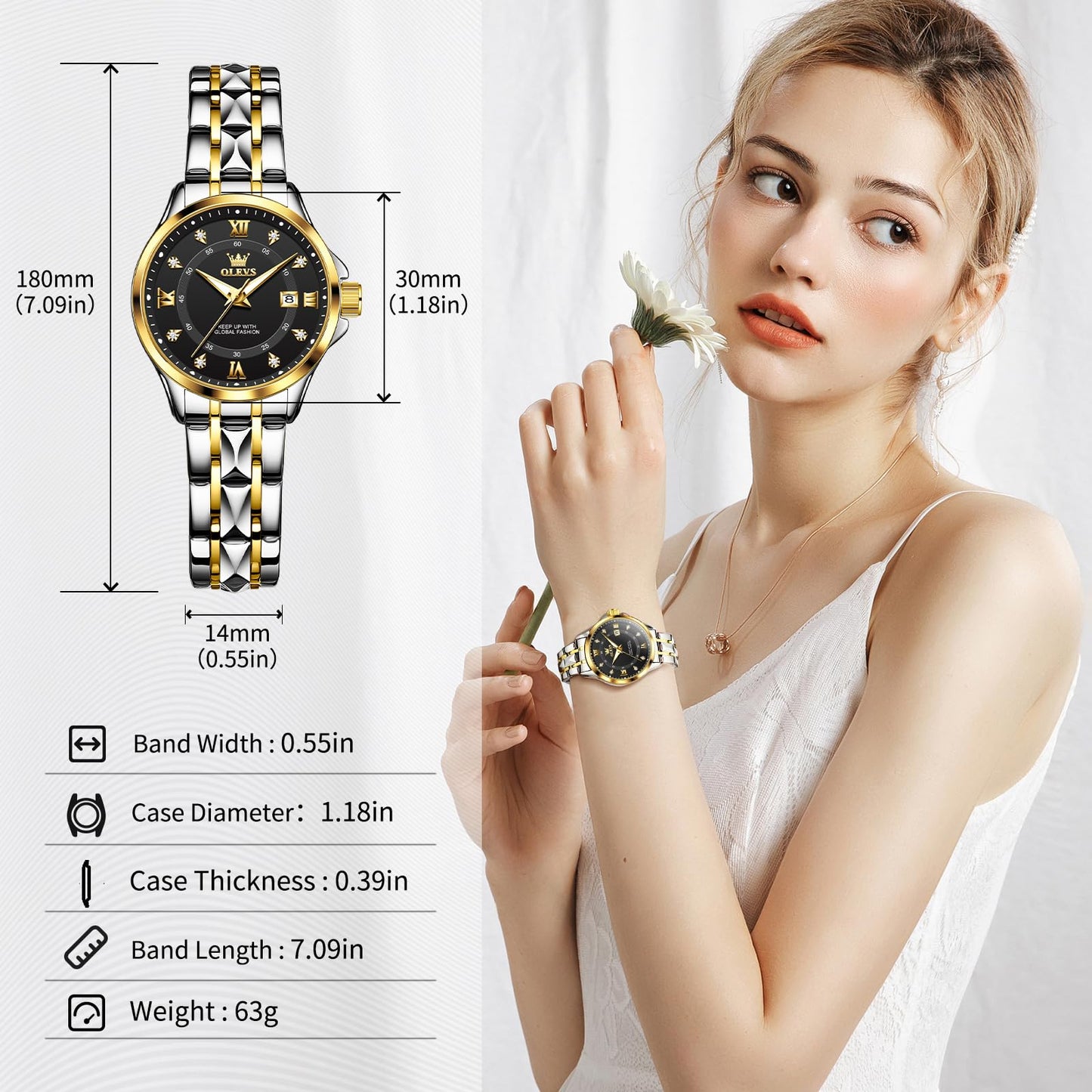 OLEVS Watch Women Two Tone Watches for Women with Date Dress Womens Watches for Small Wrists Luxury Easy Read Womens Watch Waterproof Blue/Black/Gold/Silver Dial Reloj para Mujer