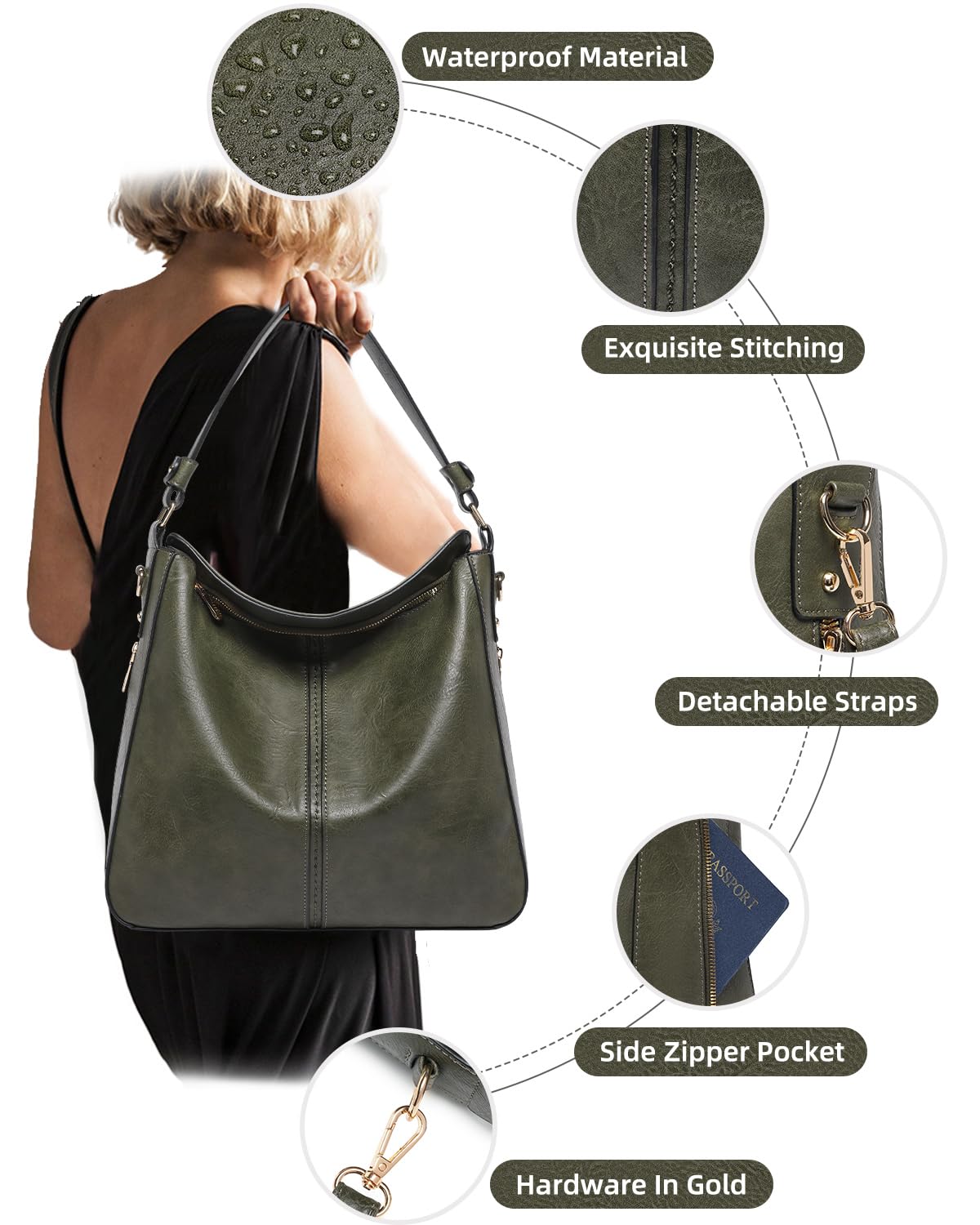 Purses for Women 3PCS, Crossbody Bags Set Large Leather Purse Shoulder Handbags with Wallet Adjustable Straps for Ladies Tote