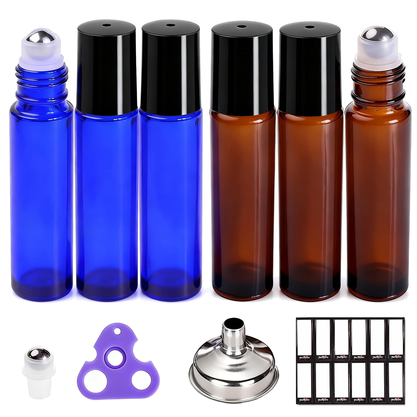 PrettyCare 4 Pack Amber Glass Oil Roller Bottles for Essential Oils 10ml, Roll On Bottles with Stainless Steel Roller Ball Leak-Proof Perfume Travel Refillable Bottle Empty, Beauty & Personal Care