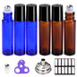 PrettyCare 4 Pack Amber Glass Oil Roller Bottles for Essential Oils 10ml, Roll On Bottles with Stainless Steel Roller Ball Leak-Proof Perfume Travel Refillable Bottle Empty, Beauty & Personal Care