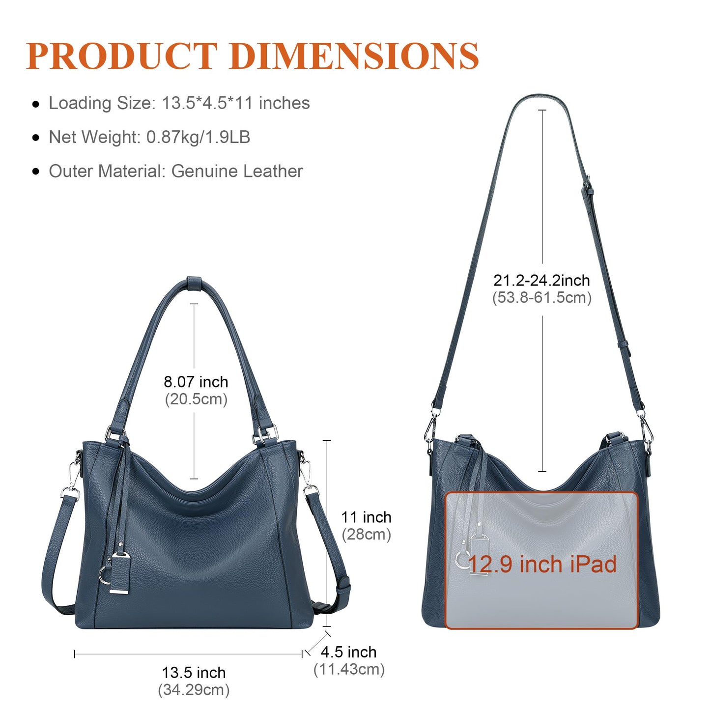 Over Earth Genuine Leather Purses for Women Large Hobo Bags Lady Shoulder Handbags with Detachable Strap