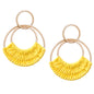Raffia Hoop Earrings for Women Fun Boho Summer Beach Earrings Lightweight Handmade Straw Wicker Rattan Dangle Earrings Statement Geometric Round Drop Earrings