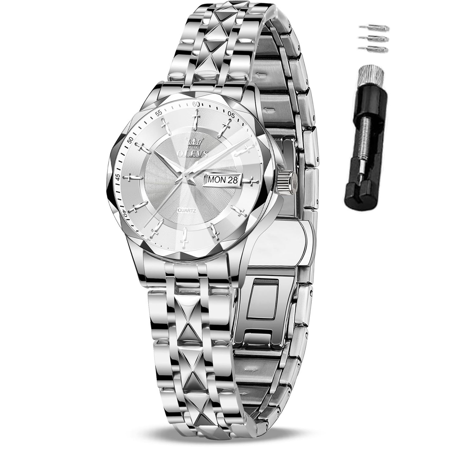 OLEVS Women's Luxury Elegant Watch, Fashion Waterproof Ladies Dress Watch, Stainless Steel Gold Silver Watches for Women, Small Wrist with Day Date, Ideal for Gift Daily Wear